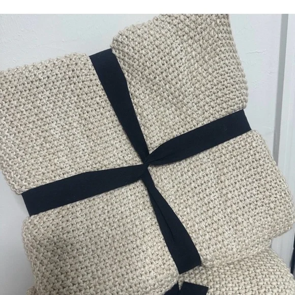 West Elm Beige Knit Throw Blanket - Picture 3 of 5